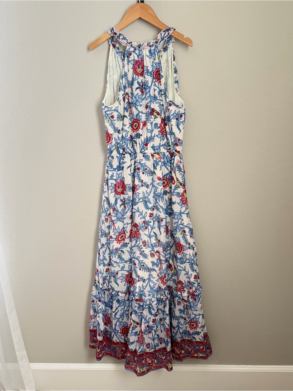 J. Crew Floral Tie-Front Maxi Dress in White with Blue & Red Print - 00 - Picture 3 of 12